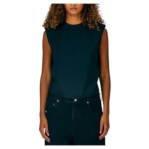 Tibi Structured Black Chalky Drape Padded Shoulder Sleeveless Top Size M